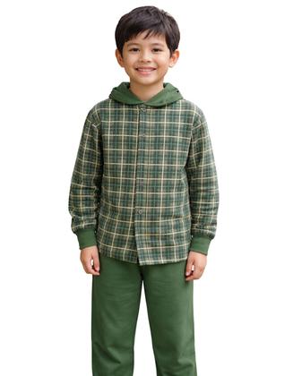 Imagem de Conjunto Infantil Juvenil de Menino Conjunto de Moletom Infantil Flanelado Casaco Xadrez e Calça de Moletom