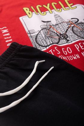 Imagem de Conjunto Infantil Juvenil Menino Verão Camiseta Bicicleta Meia Malha Bermuda Moletinho Confortável