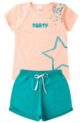 Imagem de Conjunto Infantil Juvenil para Menina Blusa Confortável 100 Algodão e Shorts Liso Party GKS