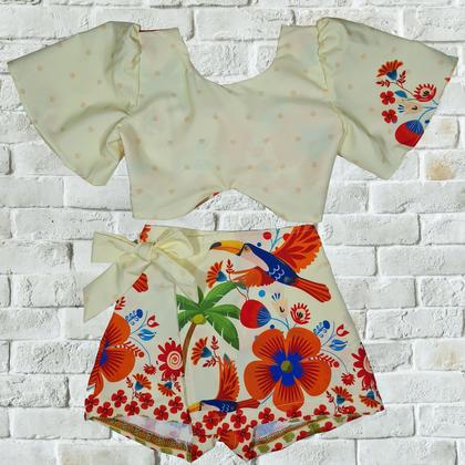 Imagem de Conjunto Infantil Juvenil Short saia Cropped Amarração Menina