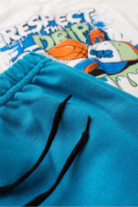 Imagem de Conjunto Infantil Juvenil Verão Menino Camiseta Manga Curta 100 Algodão Estampa Divertida e Bermuda Moletinho Colorida