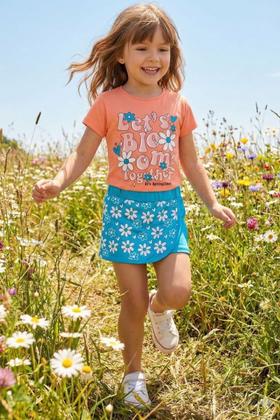 Imagem de Conjunto Infantil Juvenil Verão Roupa Menina Blusa Flores e Shorts Saia Estampado Confortável