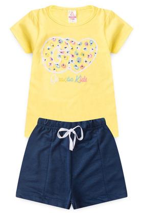 Imagem de Conjunto Infantil Juvenil Verão Roupa Menina Blusa Meia Malha Algodão Shorts Moletinho Confortável