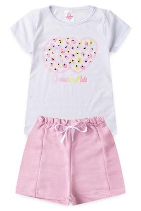 Imagem de Conjunto Infantil Juvenil Verão Roupa Menina Blusa Meia Malha Algodão Shorts Moletinho Confortável