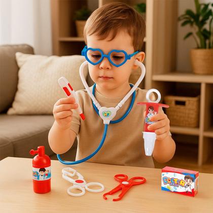 Imagem de Conjunto Infantil Kit Médico Doutor Com Estetoscópio Bisturi E Acessórios Azul Para Menino