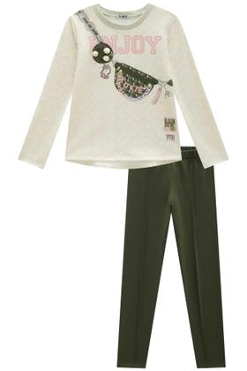 Imagem de Conjunto Infantil Kukiê Inverno com Calça Legging Verde e Blusa Manga Longa Enjoy