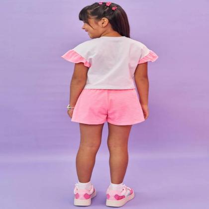 Imagem de Conjunto Infantil Kukiê Menina Blusa e Short Rosa Neon