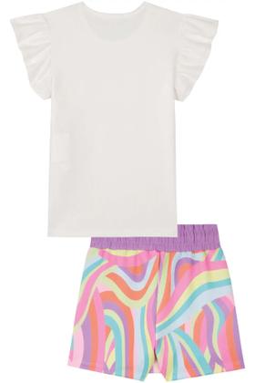 Imagem de Conjunto Infantil Kukiê Verão com Shorts Saia Colorido e Blusa Branca Concha
