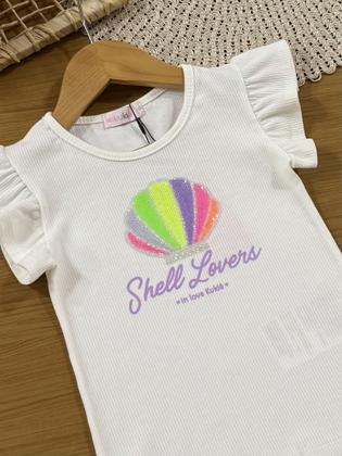 Imagem de Conjunto Infantil Kukiê Verão com Shorts Saia Colorido e Blusa Branca Concha