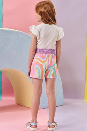 Imagem de Conjunto Infantil Kukiê Verão com Shorts Saia Colorido e Blusa Branca Concha