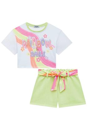 Imagem de Conjunto Infantil Kukie Verão Shorts Verde e Blusa Arco-íris