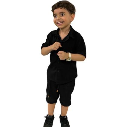 Imagem de Conjunto Infantil Mauricinho Menino Em Linho Social Bermuda