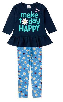 Imagem de Conjunto infantil menina azul marinho joaninha com babado