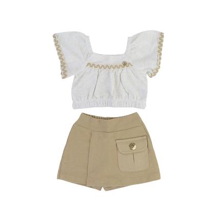 Imagem de Conjunto Infantil Menina Bika Cropped Marrom - 1329