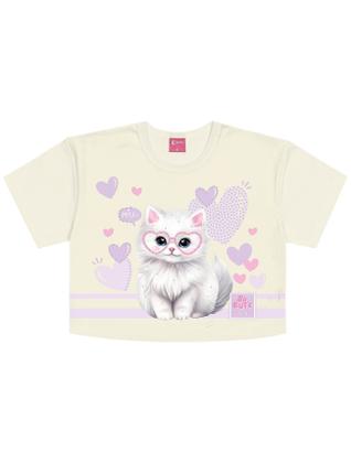 Imagem de Conjunto Infantil Menina Blusa Boxy Gatinho E Short-Saia Natural E Lilás Cinti