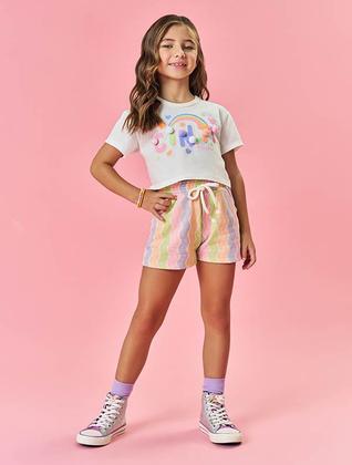 Imagem de Conjunto Infantil Menina Blusa E Short Arco-Íris Laranja Neon Mundo Cinti