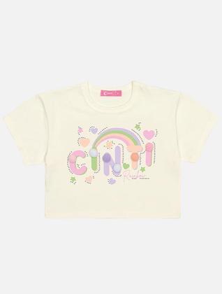 Imagem de Conjunto Infantil Menina Blusa E Short Arco-Íris Laranja Neon Mundo Cinti