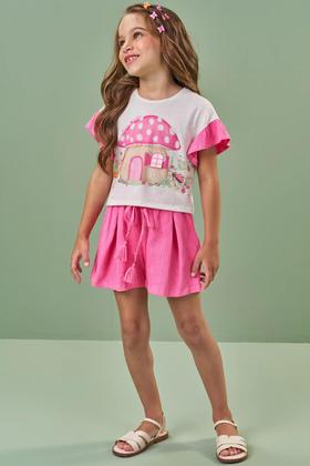 Imagem de Conjunto Infantil Menina Blusa e Short Cogumelo Verão Kukiê