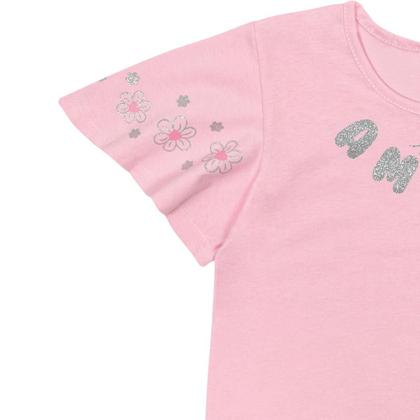 Imagem de Conjunto Infantil Menina Blusa Manga Flare Shorts Saia Com Prega Rosa