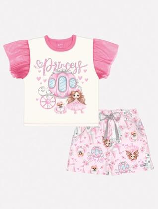 Imagem de Conjunto Infantil Menina Blusa Princess E Short Rosa Mundo Cinti