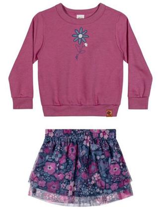 Imagem de Conjunto Infantil Menina Blusão Moletom e Saia em Tule Com Short Embutido Elian