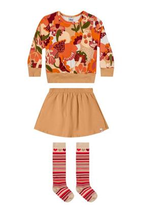 Imagem de Conjunto Infantil Menina Blusão Saia Com S Embutidohort e Meia 3/4 Elian