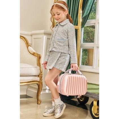 Imagem de Conjunto Infantil Menina Casaqueto e Shorts Saia em Malha Tweed Brilho Azul- Kukiê