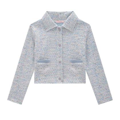 Imagem de Conjunto Infantil Menina Casaqueto e Shorts Saia em Malha Tweed Brilho Azul- Kukiê