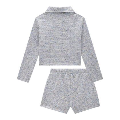 Imagem de Conjunto Infantil Menina Casaqueto e Shorts Saia em Malha Tweed Brilho Azul- Kukiê