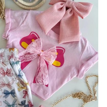 Imagem de Conjunto Infantil menina cropped laço 3D e calça jogguer
