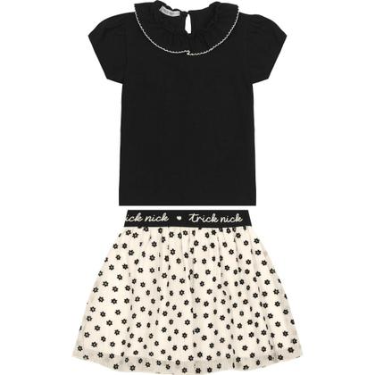 Imagem de Conjunto Infantil Menina Elegante 4 a 10 anos Saia Viscose e Blusa Gola Boneca Preto
