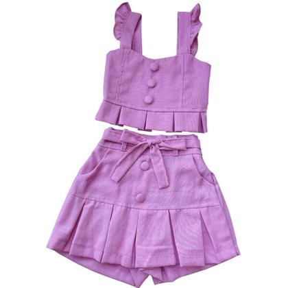 Imagem de conjunto infantil menina em linho short saia e cropped