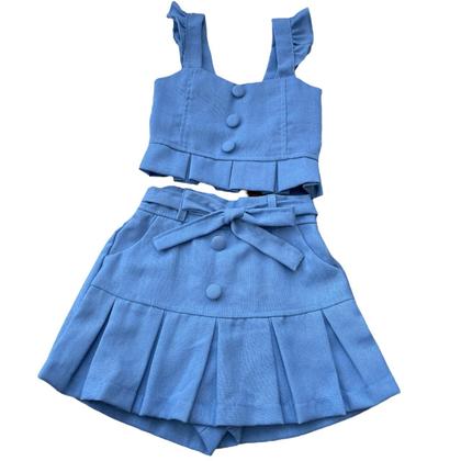 Imagem de conjunto infantil menina em linho short saia e cropped