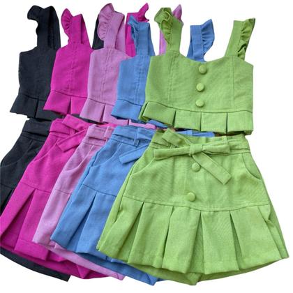 Imagem de conjunto infantil menina em linho short saia e cropped