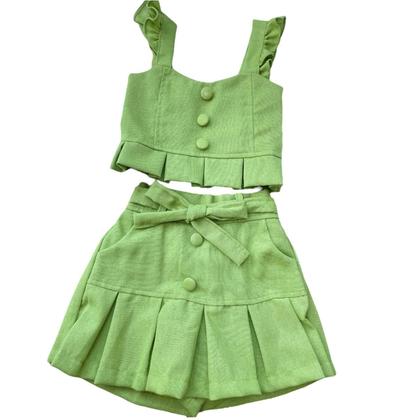 Imagem de conjunto infantil menina em linho short saia e cropped