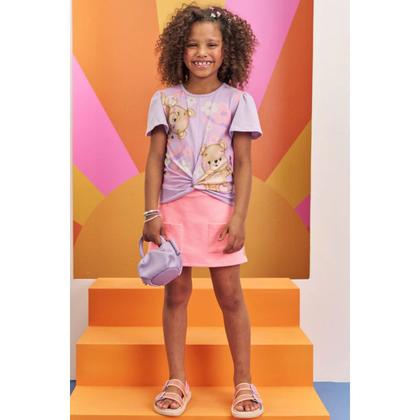 Imagem de Conjunto Infantil Menina Infanti Blusa Ursinho e Short Saia Canelado