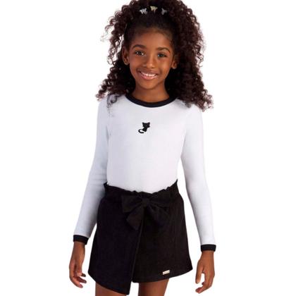 Imagem de Conjunto Infantil Menina Inverno Blusa Estampa Gato e Short Saia - Mon Sucré