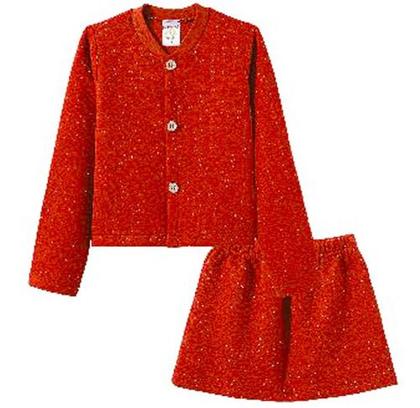 Imagem de Conjunto Infantil Menina Inverno Casaquinho Fio Metal E Saia