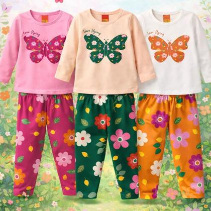 Imagem de Conjunto Infantil Menina Kyly Manga Longa Meia Estação Blusa + Calça Legging Algodão Confortável COR:OFF/LARANJATAMANHO