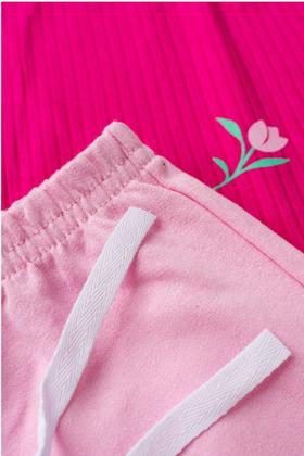 Imagem de Conjunto Infantil Menina Roupa Verão Blusa Cropped Canelada de Alcinha Floral com Shorts Moletinho Liso