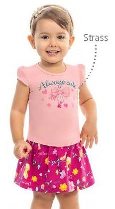 Imagem de Conjunto Infantil Menina Short Saia + Blusinha Tam Rn Ao 3