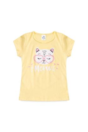 Imagem de Conjunto Infantil Menina Verão Blusa Gatinha Meow com Shorts Moletinho Roupa Infantil Feminina