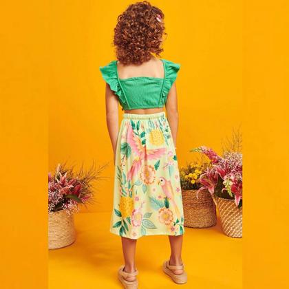 Imagem de Conjunto Infantil Menina Verão Blusa Malha Wave e Saia Midi em Malha Fresh Floral Tam 4 a 14 - Infanti