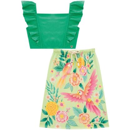 Imagem de Conjunto Infantil Menina Verão Blusa Malha Wave e Saia Midi em Malha Fresh Floral Tam 4 a 14 - Infanti