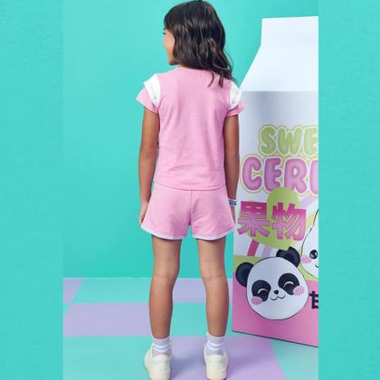 Imagem de Conjunto Infantil Menina Verão em Meia Malha com Shorts em Moletom sem Pelúcia Tam 4 a 14 - Infanti