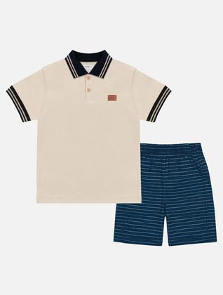 Imagem de Conjunto Infantil Menino Camisa Polo E Bermuda Listrada Bege Divertto