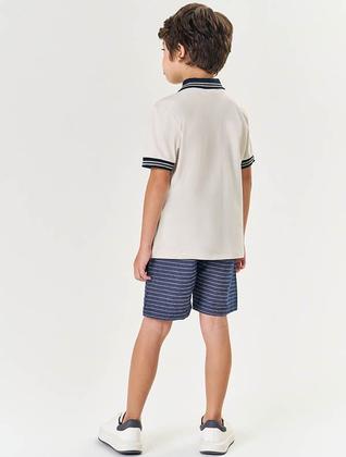 Imagem de Conjunto Infantil Menino Camisa Polo E Bermuda Listrada Bege Divertto