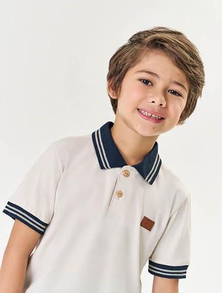Imagem de Conjunto Infantil Menino Camisa Polo E Bermuda Listrada Bege Divertto