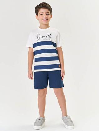 Imagem de Conjunto Infantil Menino Camiseta Listras E Bermuda Chumbo Divertto