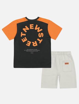 Imagem de Conjunto Infantil Menino Camiseta Street News E Bermuda Chumbo Catavento